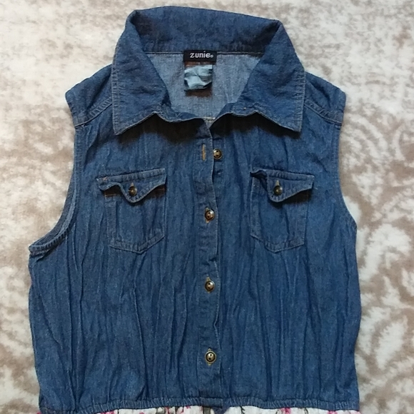 Children's ZUNIE Denim & Floral Lace Dress, size 14-16, GREAT condition! - Picture 2 of 5